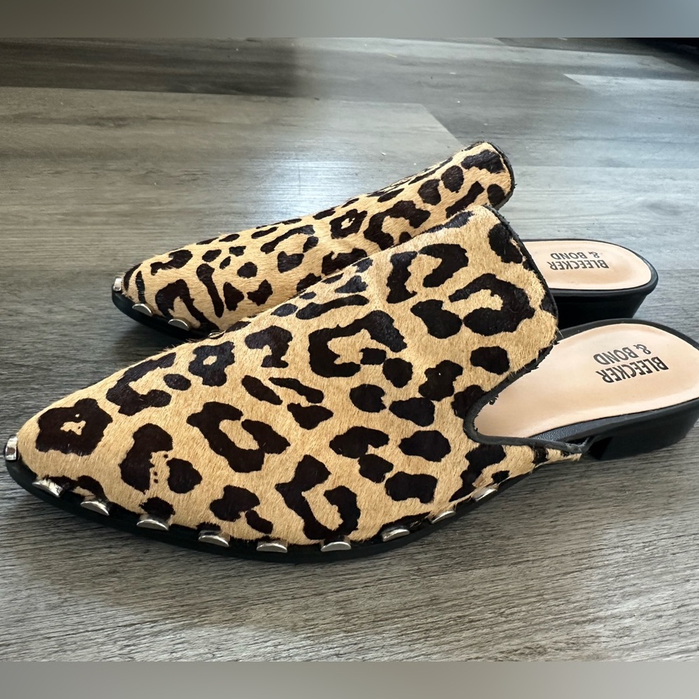 Leopard Print Slip-On Mules - Tan/Black